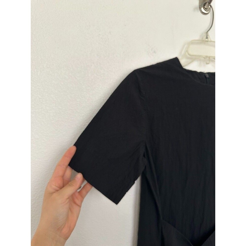 COS Apron Wrap Seersucker Midi Dress Black Tie Minimalist Cotton Women's Size 2 - Picture 7 of 11